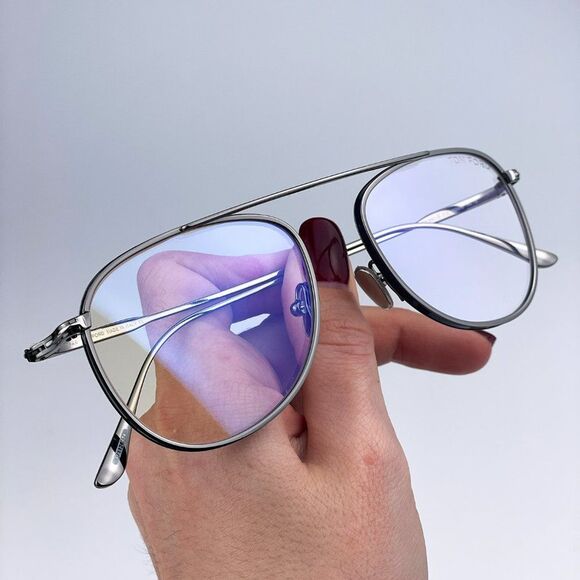 Tom Ford FT5691-B 012 Eyeglasses Dark Ruthenium Blue Block Unisex Pilot - Picture 6 of 12